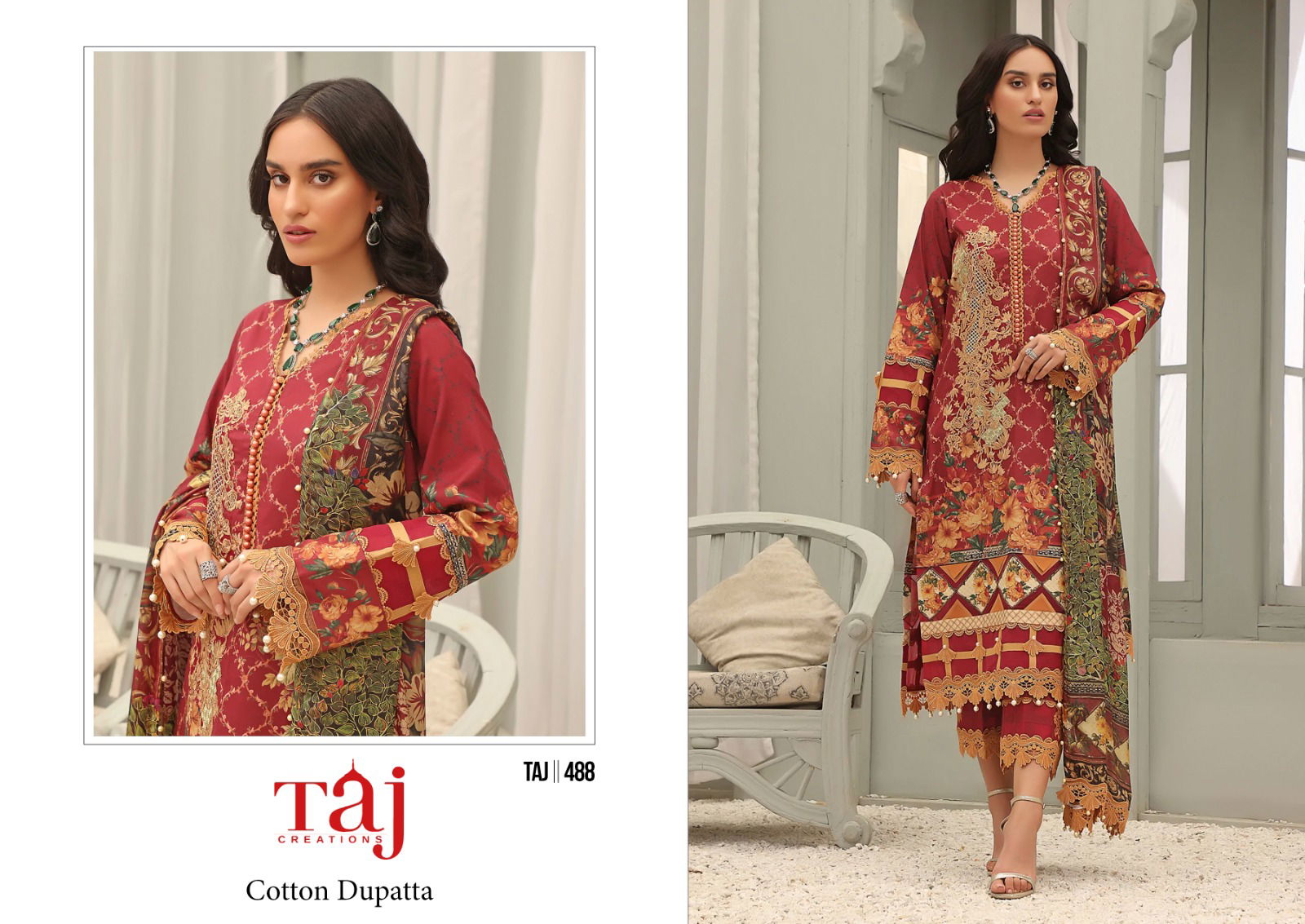 Taj 488 And 489 Hit Design Cotton Pakistani Suits Wholesale Shop In Surat